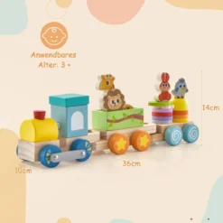 Stapelbares Zug-Set aus Holz mit bunten Tierfiguren & lustigen Holzwaggons für Jungen & Mädchen ab 3 Jahren