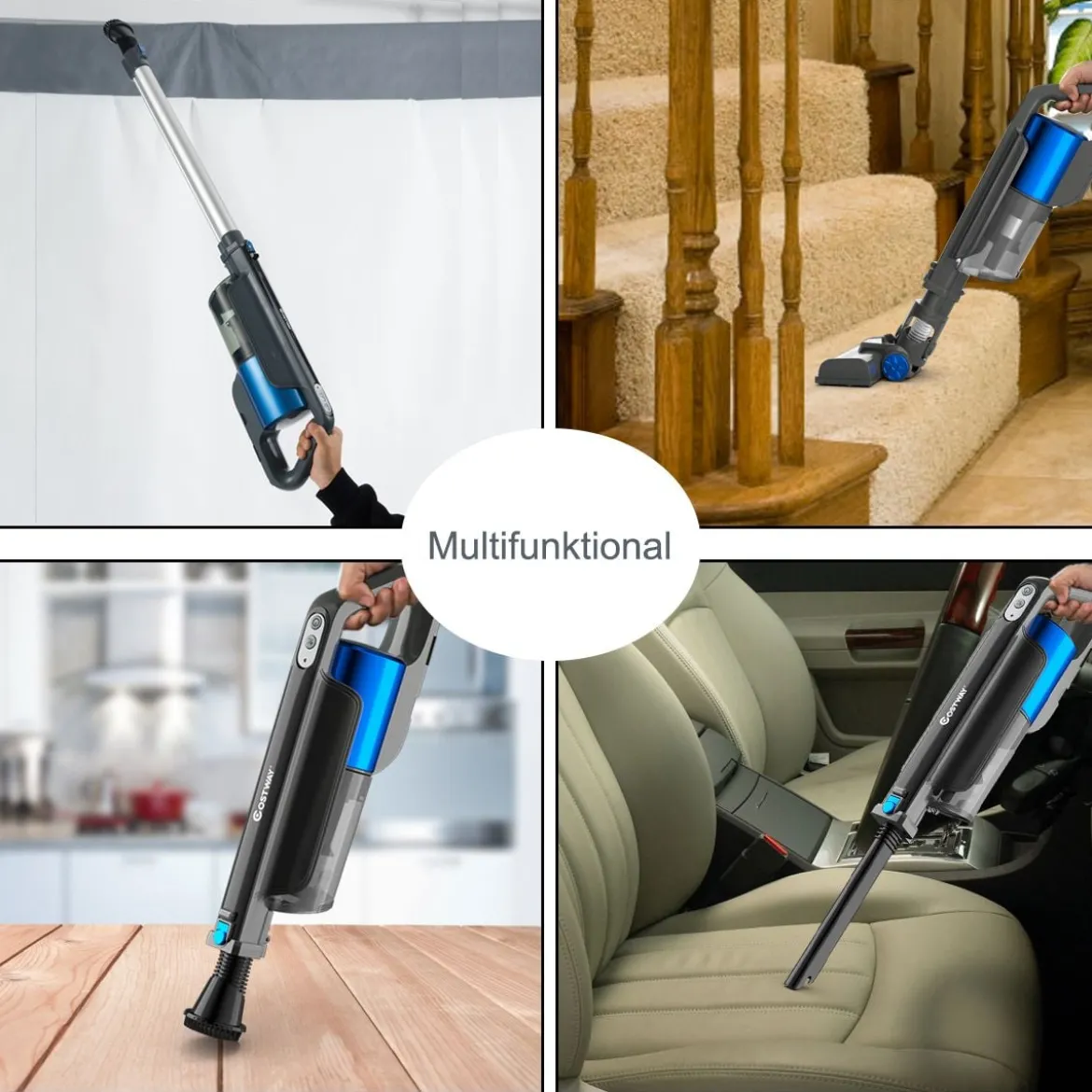 Staubsauger kabellos ultraleicht 6-in-1 Handstaubsauger hohe Saugkraft mit Lithium-Akku Blau