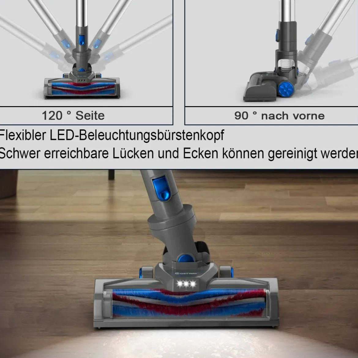 Staubsauger kabellos ultraleicht 6-in-1 Handstaubsauger hohe Saugkraft mit Lithium-Akku Blau