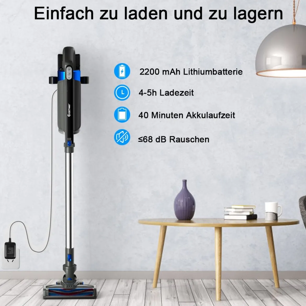 Staubsauger kabellos ultraleicht 6-in-1 Handstaubsauger hohe Saugkraft mit Lithium-Akku Blau