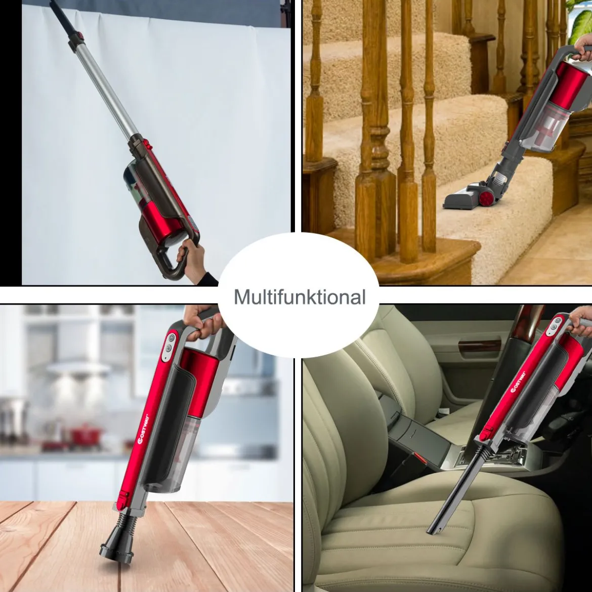 Staubsauger kabellos ultraleicht 6-in-1 Handstaubsauger hohe Saugkraft mit Lithium-Akku Rot