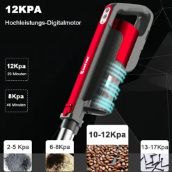 Staubsauger kabellos ultraleicht 6-in-1 Handstaubsauger hohe Saugkraft mit Lithium-Akku Rot