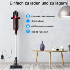 Staubsauger kabellos ultraleicht 6-in-1 Handstaubsauger hohe Saugkraft mit Lithium-Akku Rot