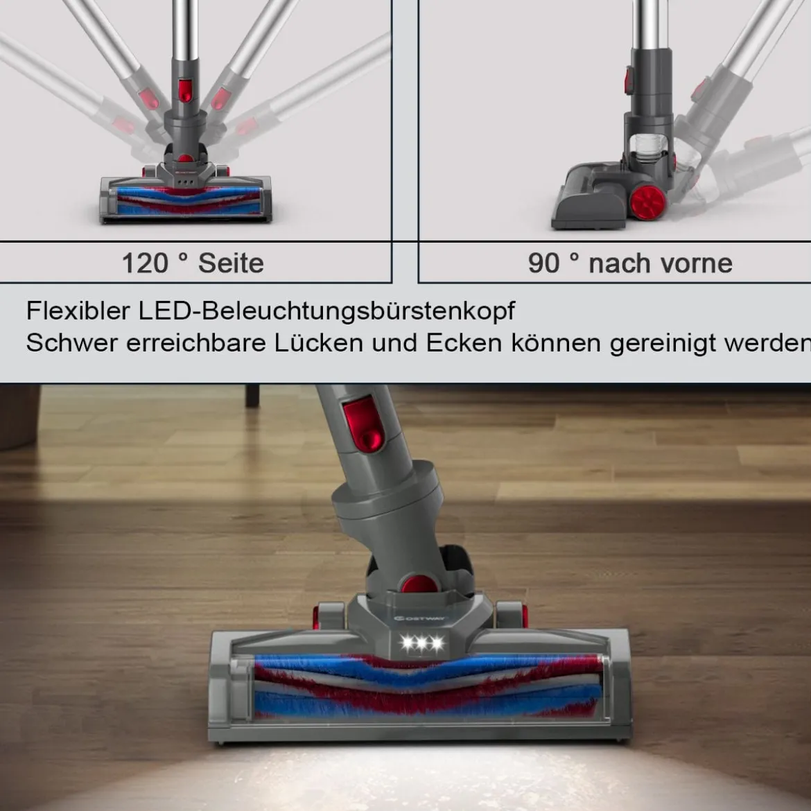 Staubsauger kabellos ultraleicht 6-in-1 Handstaubsauger hohe Saugkraft mit Lithium-Akku Rot