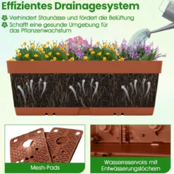 6 Stück Blumenkästen mit Drainagesystem Pflanzkästen Vertikales Hochbeet Pflanzkübel Braun