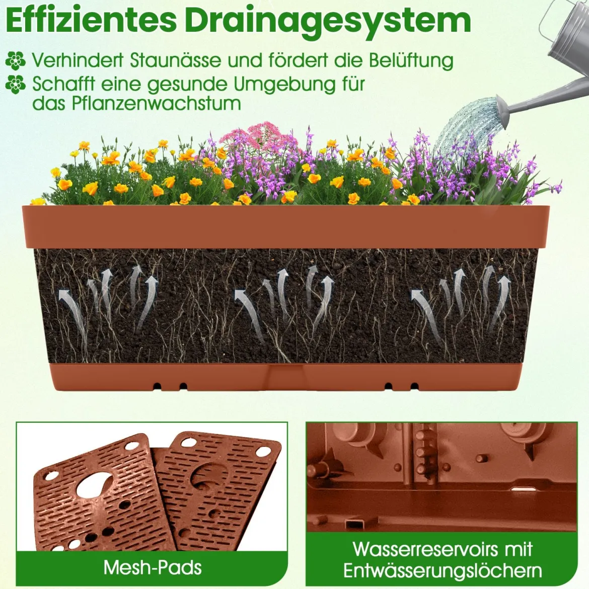 6 Stück Blumenkästen mit Drainagesystem Pflanzkästen Vertikales Hochbeet Pflanzkübel Braun
