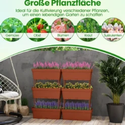 6 Stück Blumenkästen mit Drainagesystem Pflanzkästen Vertikales Hochbeet Pflanzkübel Braun