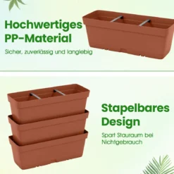 6 Stück Blumenkästen mit Drainagesystem Pflanzkästen Vertikales Hochbeet Pflanzkübel Braun