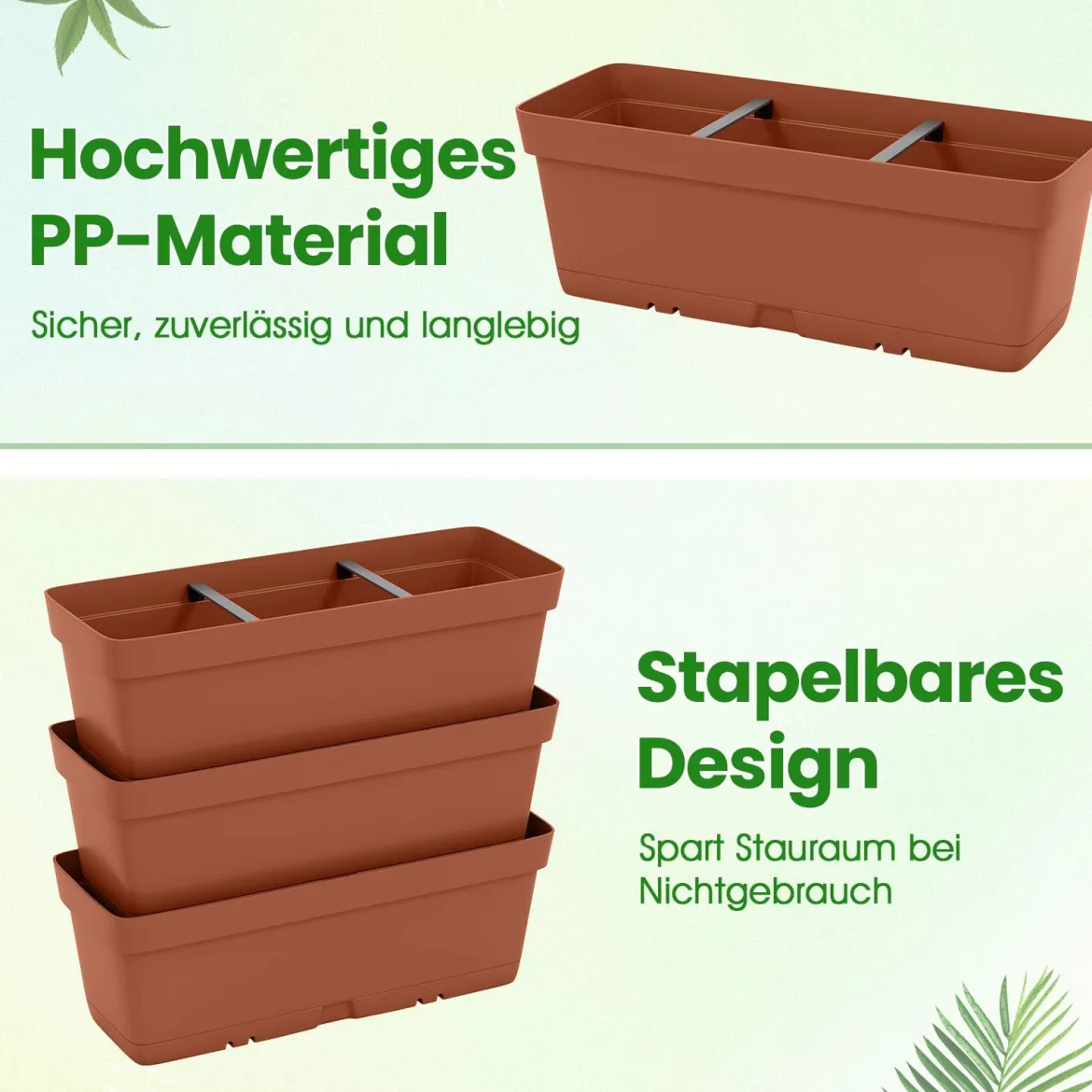 6 Stück Blumenkästen mit Drainagesystem Pflanzkästen Vertikales Hochbeet Pflanzkübel Braun