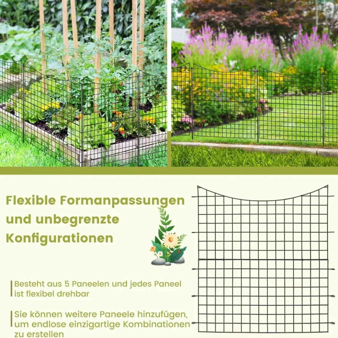 5 Stück Dekorativer Gartenzaun aus Metall Landschaftszaun 98 cm Hoch Schwarz