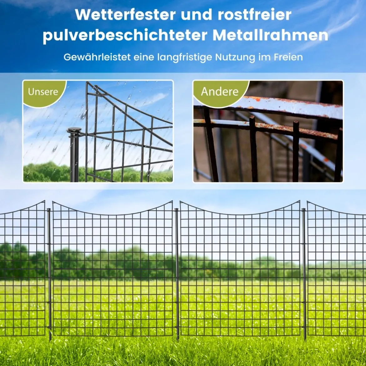 5 Stück Dekorativer Gartenzaun aus Metall Landschaftszaun 98 cm Hoch Schwarz