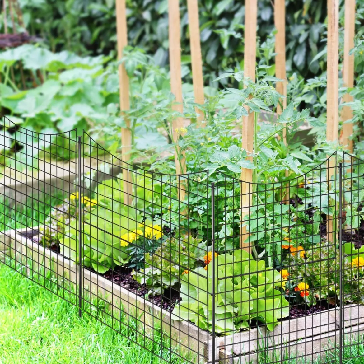 5 Stück Dekorativer Gartenzaun aus Metall Landschaftszaun 98 cm Hoch Schwarz