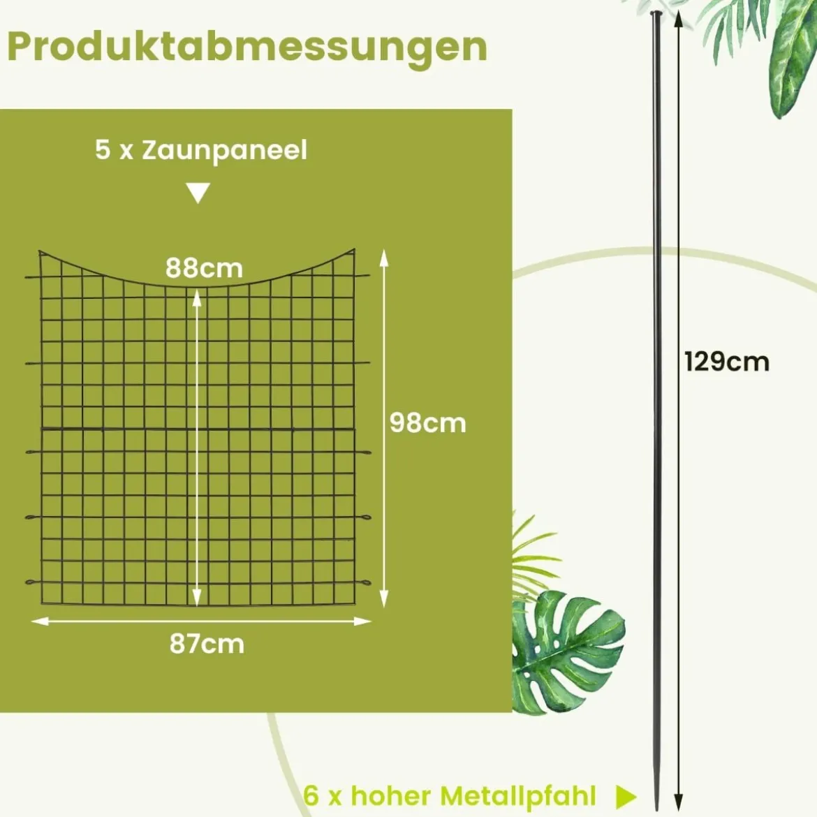 5 Stück Dekorativer Gartenzaun aus Metall Landschaftszaun 98 cm Hoch Schwarz