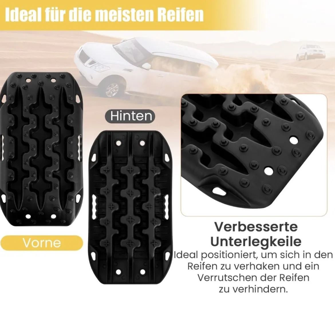 2 Stücke Anfahrhilfe Sandbleche Offroad Reifenleiter für Sand/Schlamm/Schnee 10 Tonnen Schwarz