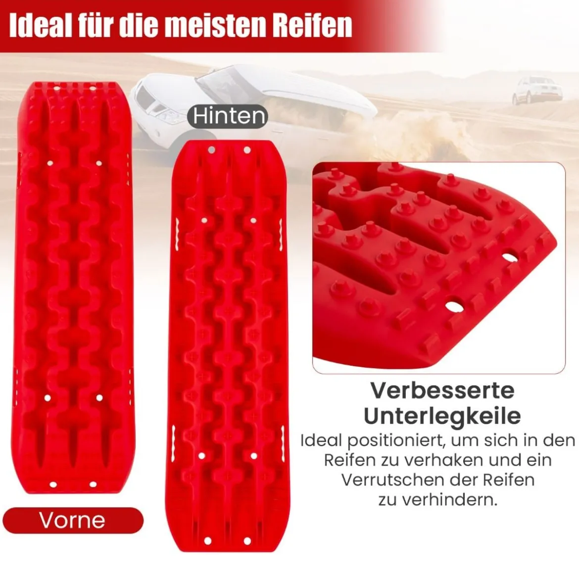 2 Stücke Anfahrhilfe Sandbleche Offroad Reifenleiter für Sand/Schlamm/Schnee 107 x 31 x 7 cm Rot