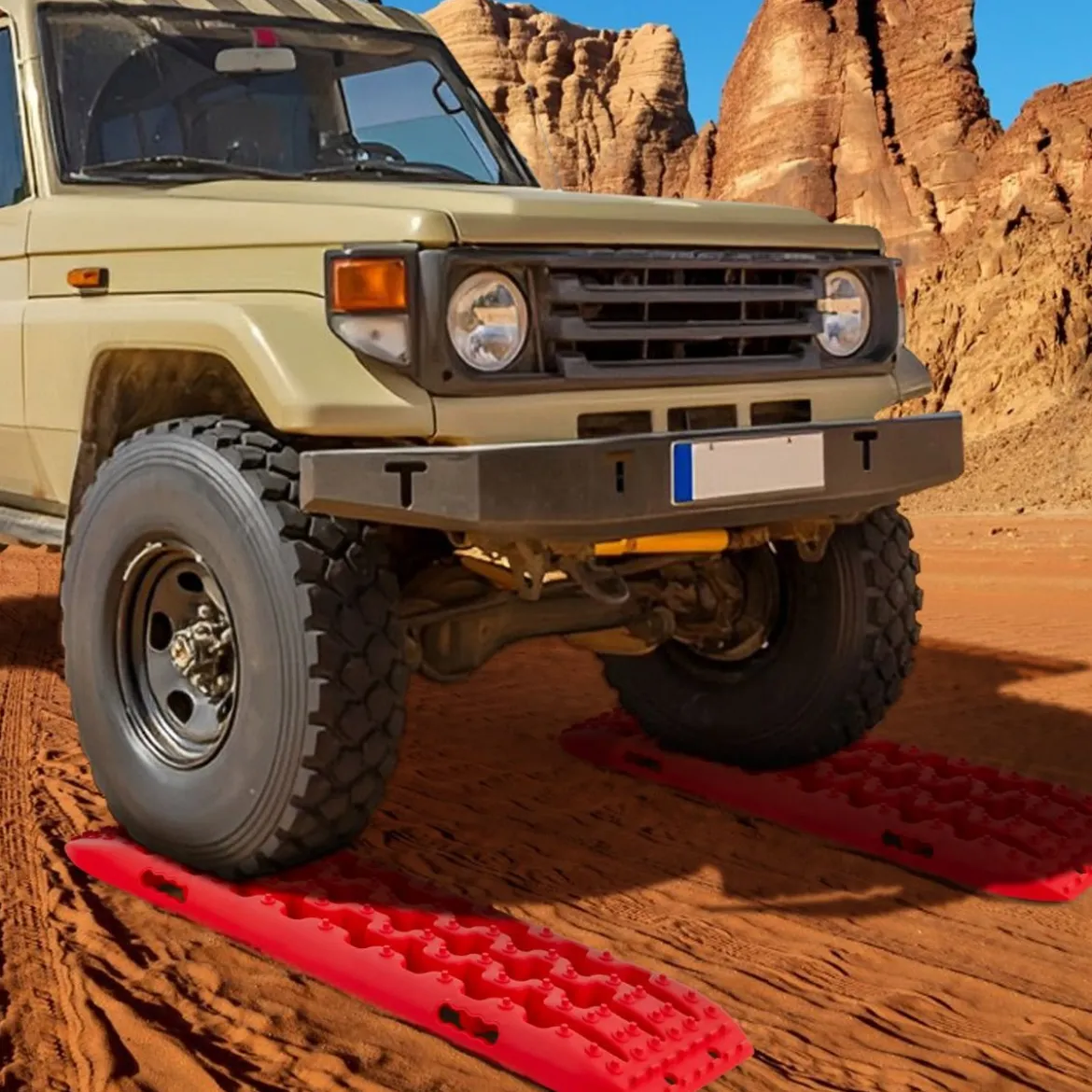 2 Stücke Anfahrhilfe Sandbleche Offroad Reifenleiter für Sand/Schlamm/Schnee 107 x 31 x 7 cm Rot