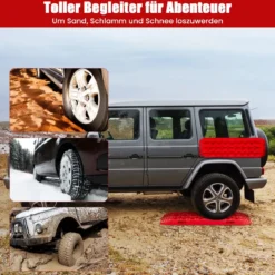 2 Stücke Anfahrhilfe Sandbleche Offroad Reifenleiter für Sand/Schlamm/Schnee 107 x 31 x 7 cm Rot