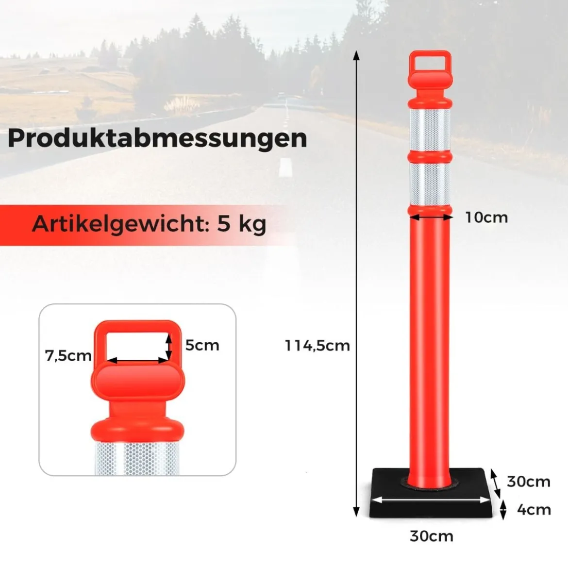 3 Stück Flexible Reflex Absperrpfosten mit Reflektierenden & Griff Sperrpfosten ohne Kette Rot
