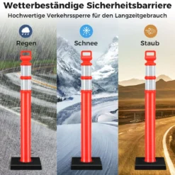 3 Stück Flexible Reflex Absperrpfosten mit Reflektierenden & Griff Sperrpfosten ohne Kette Rot