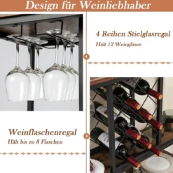 3-stöckige Hausbar Industrieller Servierwagen mit Weinregal 100 x 40 x 87 cm Braun + Schwarz