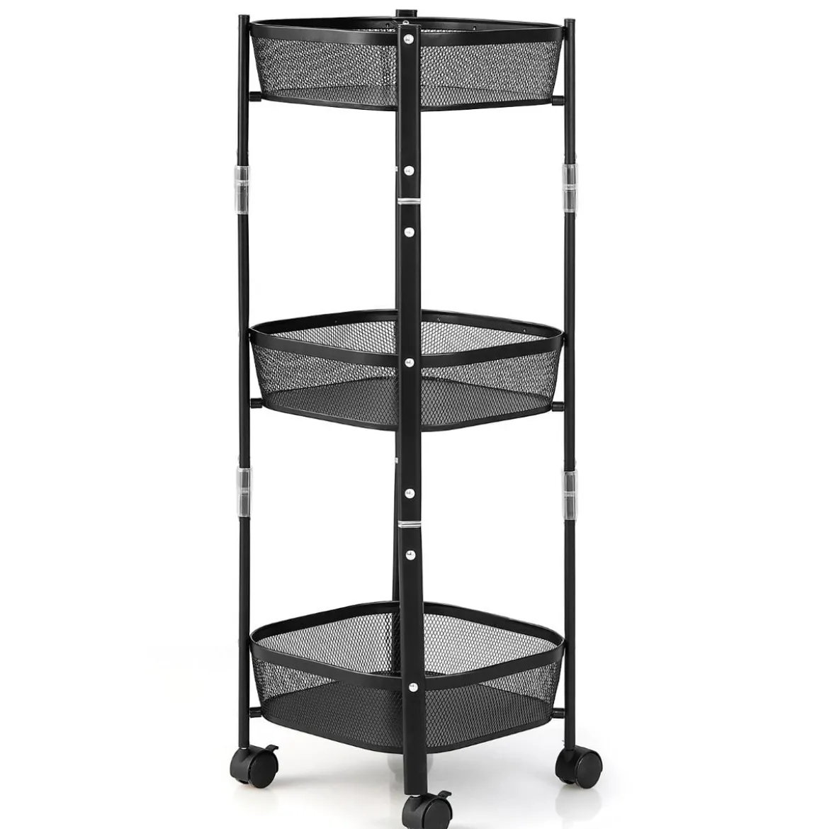3-Stöckiger Allzweck-Rollwagen Obst- oder Gemüsekorbständer 37,5 x 37,5 x 87 cm Schwarz