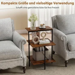 3-stöckiger Beistelltisch quadratischer Endtisch mit offenen Ablagefächern Rustikales Braun