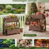 2-stöckiger Blumenkasten rustikaler Holz-Wagen-Pflanzkasten mit Ablauföffnungen Kaffee
