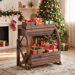 2-stöckiger Blumenkasten rustikaler Holz-Wagen-Pflanzkasten mit Ablauföffnungen Kaffee