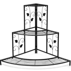 3-stöckiger Eck-Pflanzenständer aus Metall treppenförmiger Blumentopfhalter hübsches Pflanzenregal mit Blattmustern