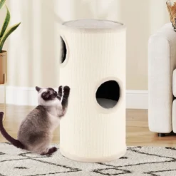 4-stöckiger Katzenkratzbaum Mehrstöckiges Katzenhaus mit Sisal-Kratzbrett Kuscheligem Schlafplatz Beige