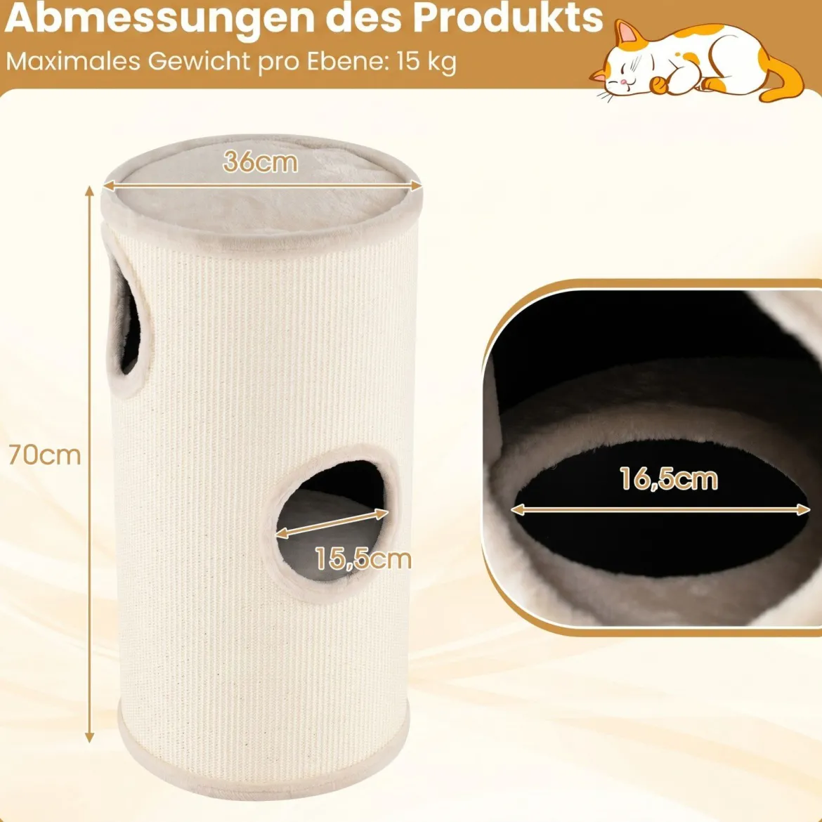 4-stöckiger Katzenkratzbaum Mehrstöckiges Katzenhaus mit Sisal-Kratzbrett Kuscheligem Schlafplatz Beige