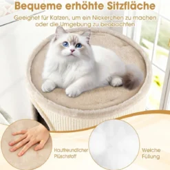 4-stöckiger Katzenkratzbaum Mehrstöckiges Katzenhaus mit Sisal-Kratzbrett Kuscheligem Schlafplatz Beige