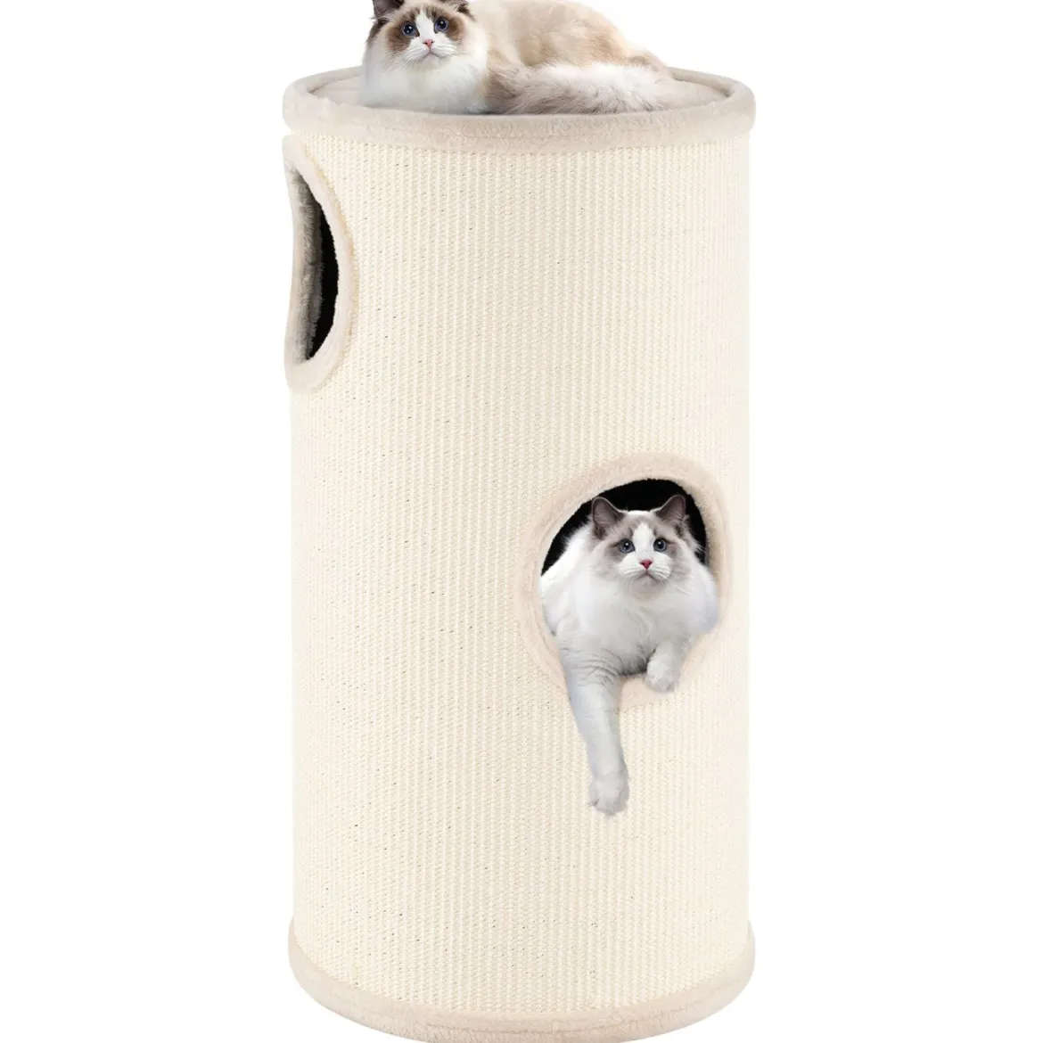 4-stöckiger Katzenkratzbaum Mehrstöckiges Katzenhaus mit Sisal-Kratzbrett Kuscheligem Schlafplatz Beige