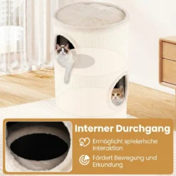 4-stöckiger Katzenkratzbaum Mehrstöckiges Katzenhaus mit Sisal-Kratzbrett Kuscheligem Schlafplatz Beige