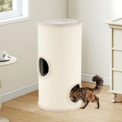 4-stöckiger Katzenkratzbaum Mehrstöckiges Katzenhaus mit Sisal-Kratzbrett Kuscheligem Schlafplatz Beige