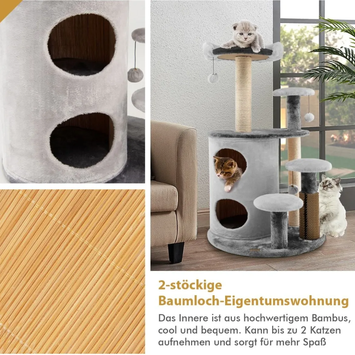 6-Stöckiger Kratzbaum Katzenbaum mit Sisalpfosten für Ruhe und Spaß Grau