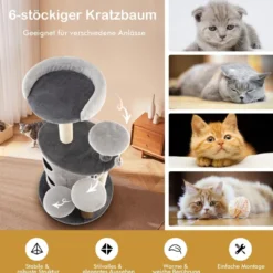 6-Stöckiger Kratzbaum Katzenbaum mit Sisalpfosten für Ruhe und Spaß Grau