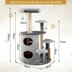 6-Stöckiger Kratzbaum Katzenbaum mit Sisalpfosten für Ruhe und Spaß Grau
