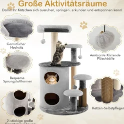 6-Stöckiger Kratzbaum Katzenbaum mit Sisalpfosten für Ruhe und Spaß Grau