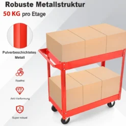 2-stöckiger Mehrzweckwagen mit Griff rollender Werkzeugwagen aus Metall Rot
