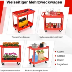 2-stöckiger Mehrzweckwagen mit Griff rollender Werkzeugwagen aus Metall Rot