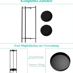 2-stöckiger Metall-Pflanzenständer Moderner Pflanzenständer Ø25 x 80 cm Schwarz