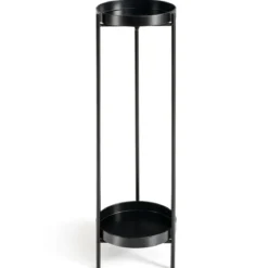 2-stöckiger Metall-Pflanzenständer Moderner Pflanzenständer Ø25 x 80 cm Schwarz