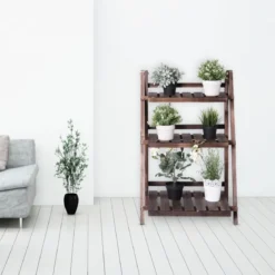3-stöckiger Pflanzenständer Klappbarer Blumenständer Pflanzenregal 60 x 33 x 93 cm Braun