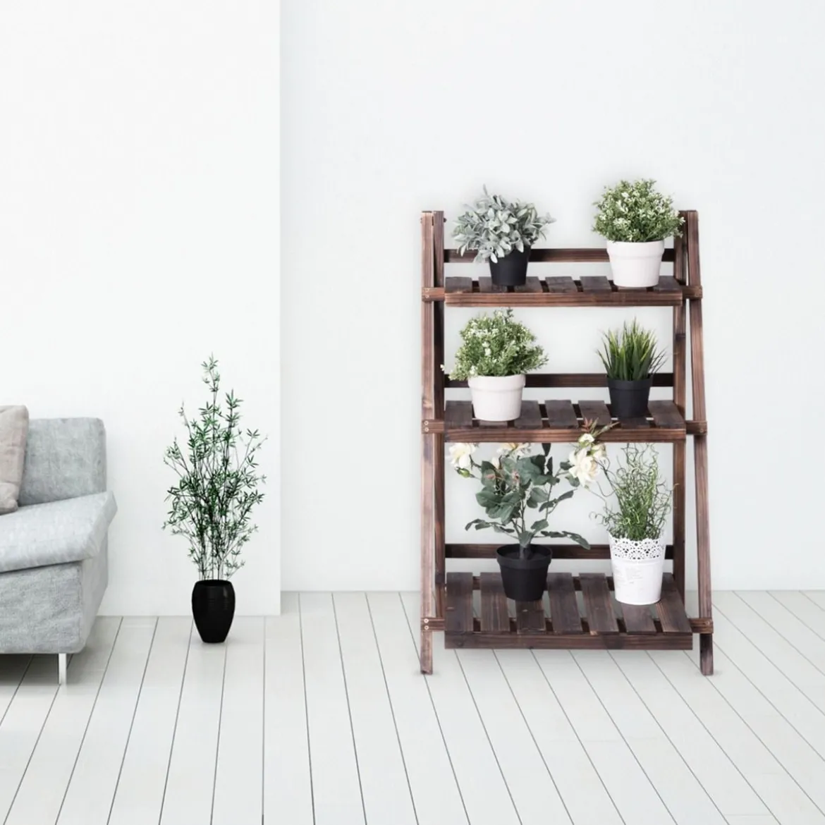 3-stöckiger Pflanzenständer Klappbarer Blumenständer Pflanzenregal 60 x 33 x 93 cm Braun