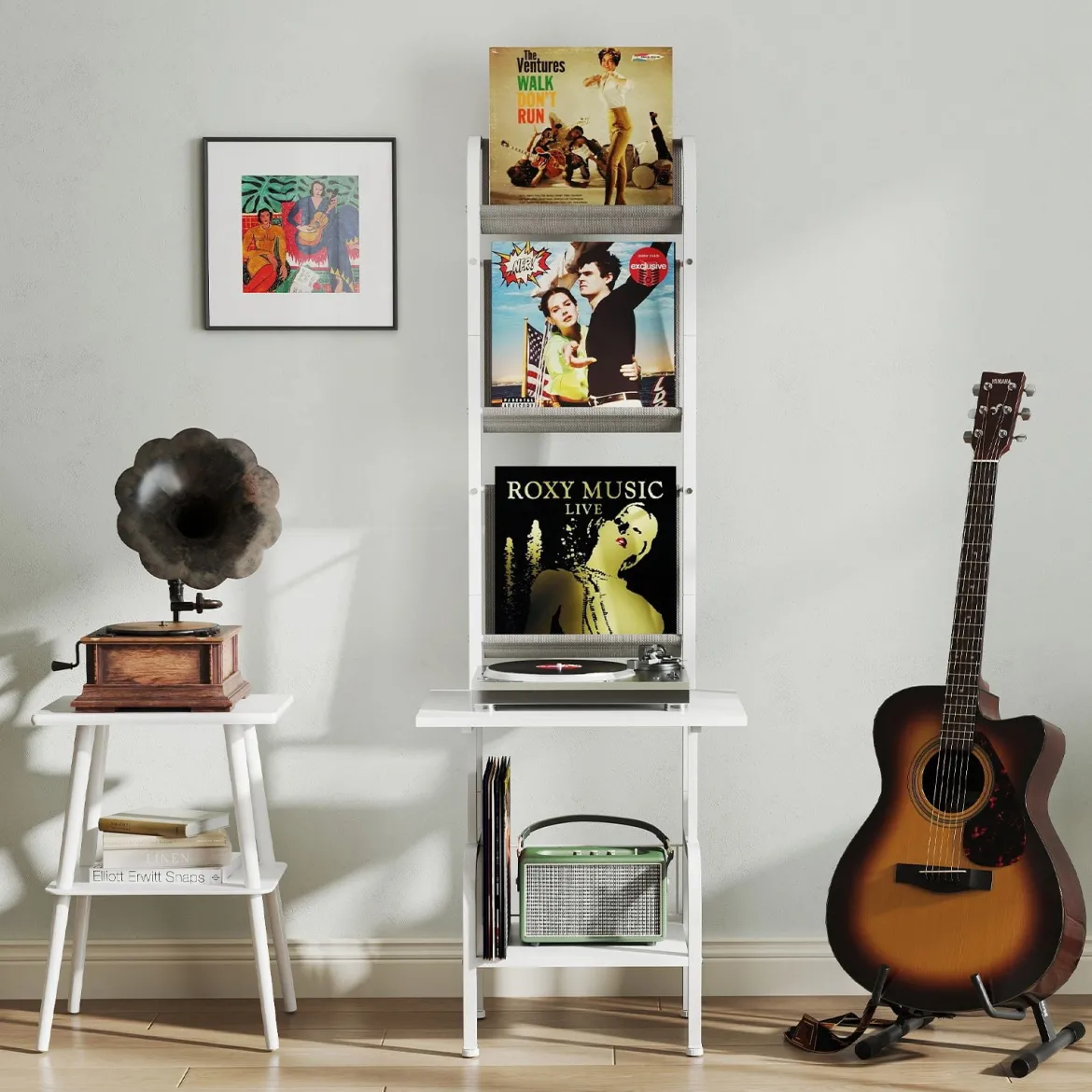 5-stöckiger Plattenspielerständer mit Vinyl-Ausstellungsregal Schallplattenständer Weiß
