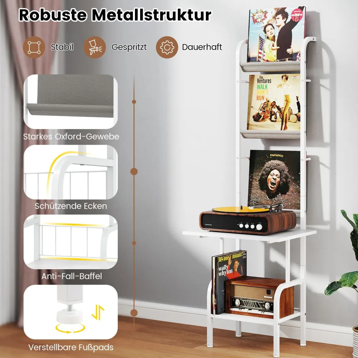 5-stöckiger Plattenspielerständer mit Vinyl-Ausstellungsregal Schallplattenständer Weiß