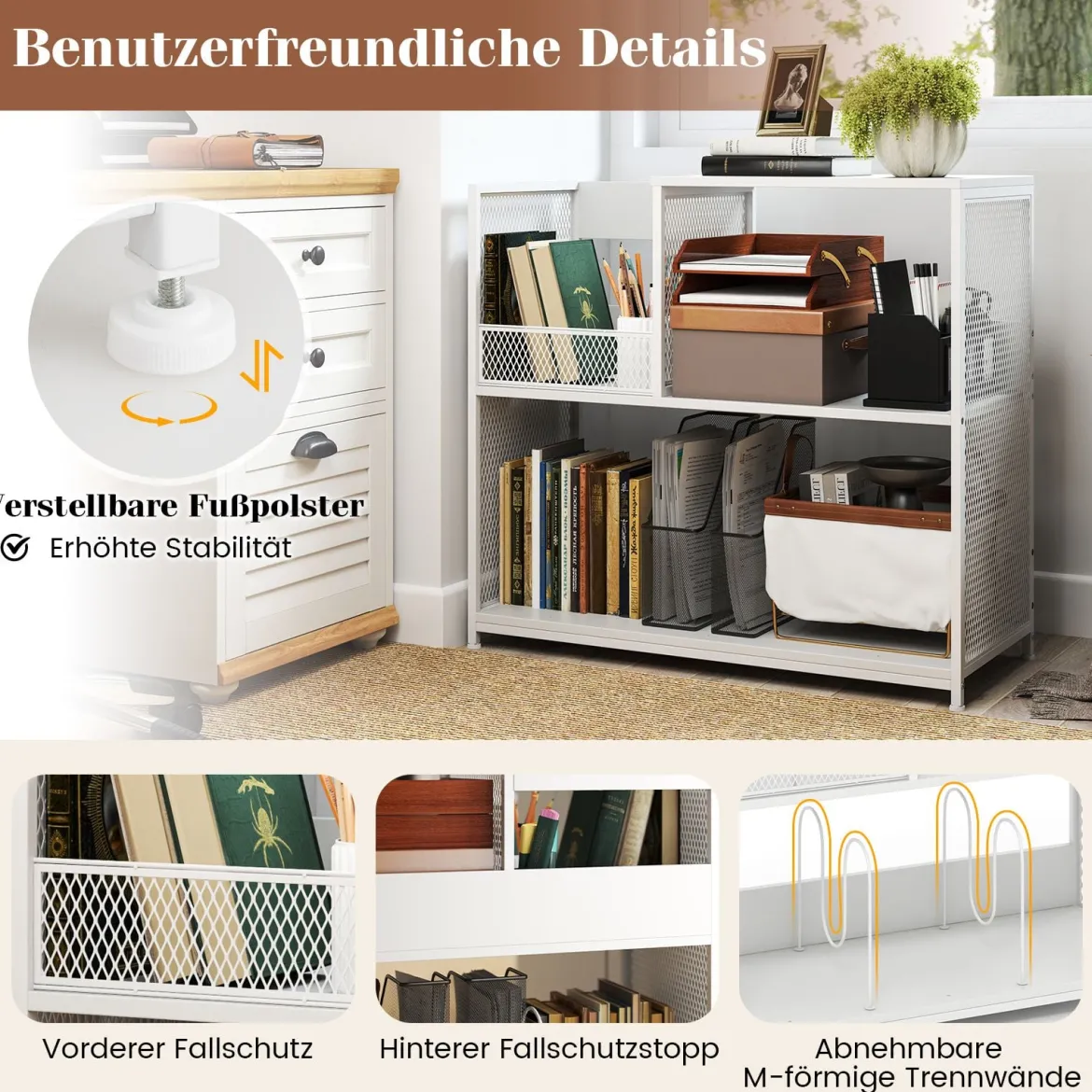 3-stöckiger Plattenspielerständer für bis zu 300 Alben, Grammophontisch mit 3 herausnehmbaren Trennwänden Weiß