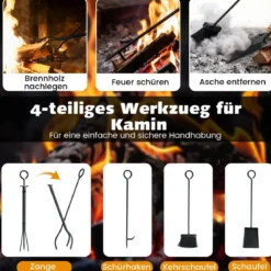 4-stöckiger rollbarer Holzscheit-Stapelhalter mobiler Holzständer für innen und außen mit Zange Schwarz