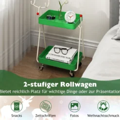 2-stöckiger Rollwagen in Rentierform Servierwagen Küchewagenfür Weihnachten Grün